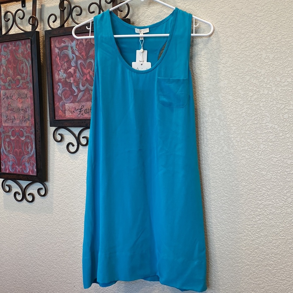NWT Joie peacock silk tank dress with front pocket